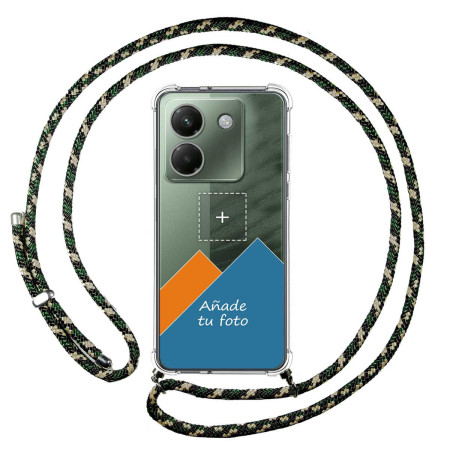 Personaliza tu Funda Colgante Transparente para Xiaomi Poco M7 Pro 5G con Cordon Verde / Dorado Dibujo Personalizada