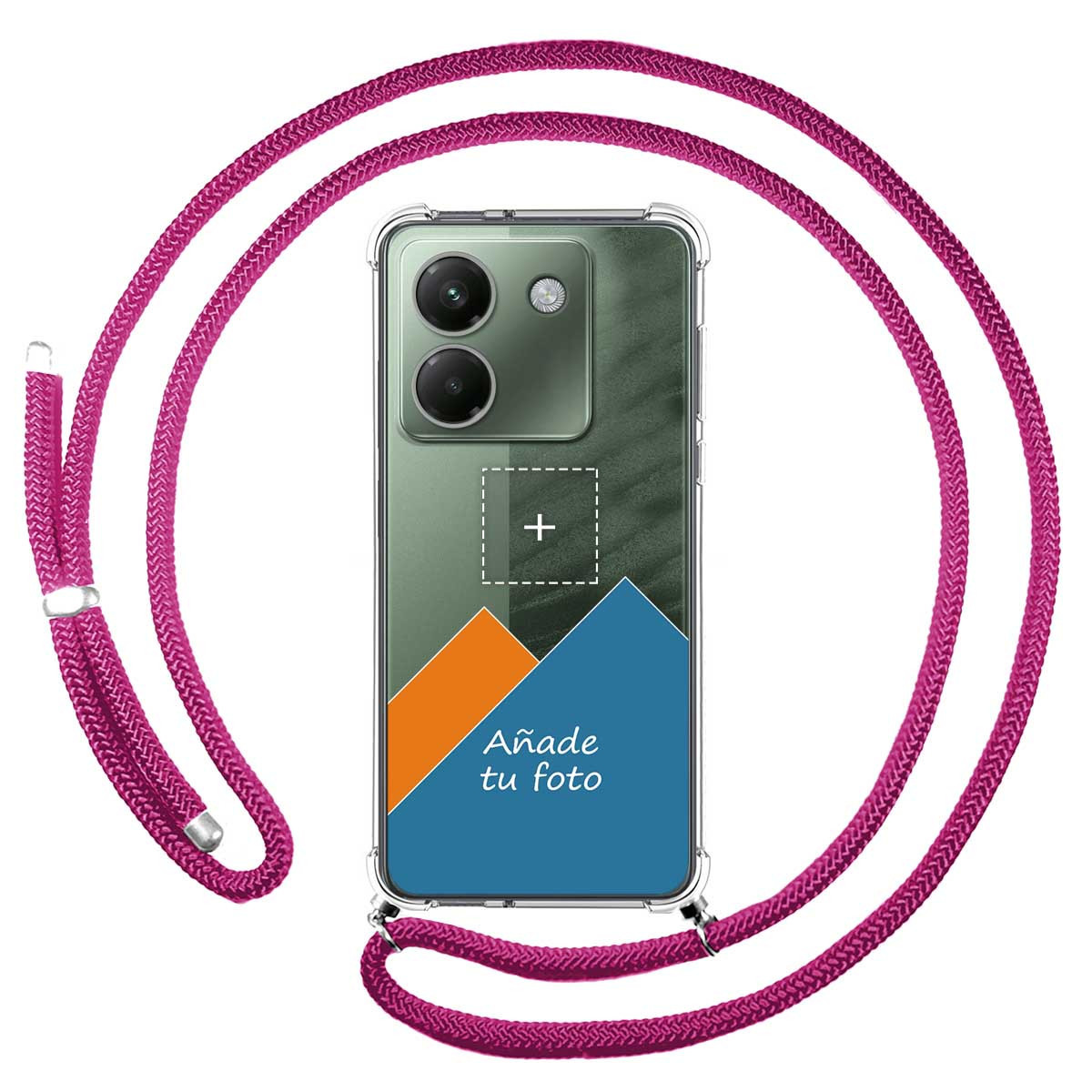 Personaliza tu Funda Colgante Transparente para Xiaomi Poco M7 Pro 5G con Cordon Rosa Fucsia Dibujo Personalizada