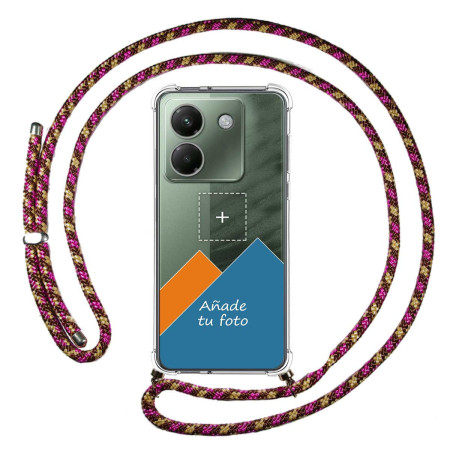 Personaliza tu Funda Colgante Transparente para Xiaomi Poco M7 Pro 5G con Cordon Rosa / Dorado Dibujo Personalizada