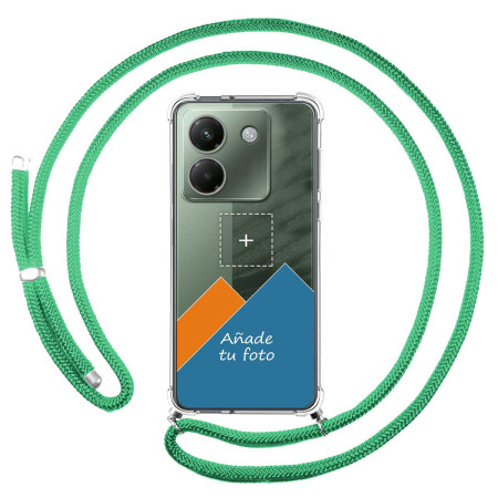 Personaliza tu Funda Colgante Transparente para Xiaomi Poco M7 Pro 5G con Cordon Verde Agua Dibujo Personalizada