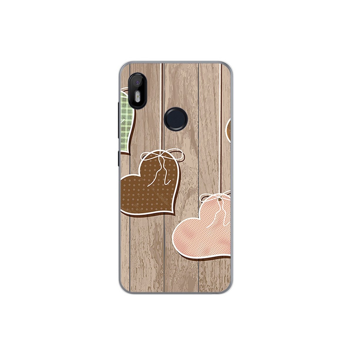 Funda Gel Tpu para Bq Aquaris C Diseño Corazones Madera Dibujos