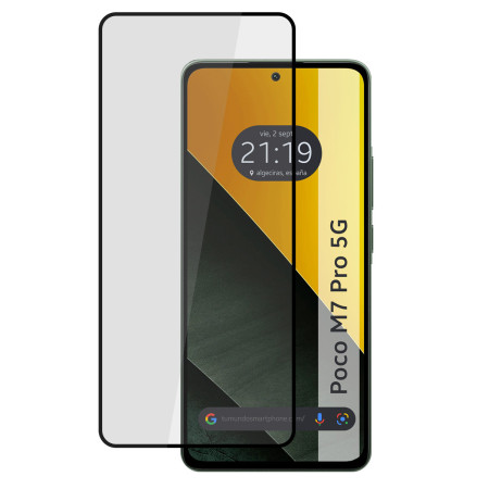 Protector Cristal Templado Completo 5D Full Glue Negro para Xiaomi Poco M7 Pro 5G Vidrio