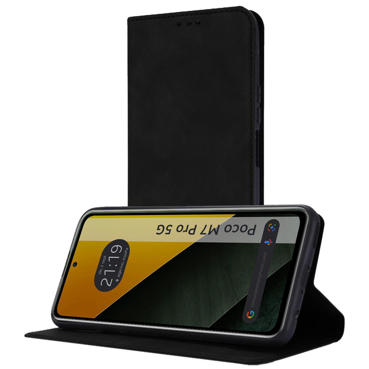 Funda Libro de Polipiel con tarjetero para Xiaomi Poco M7 Pro 5G color Negra