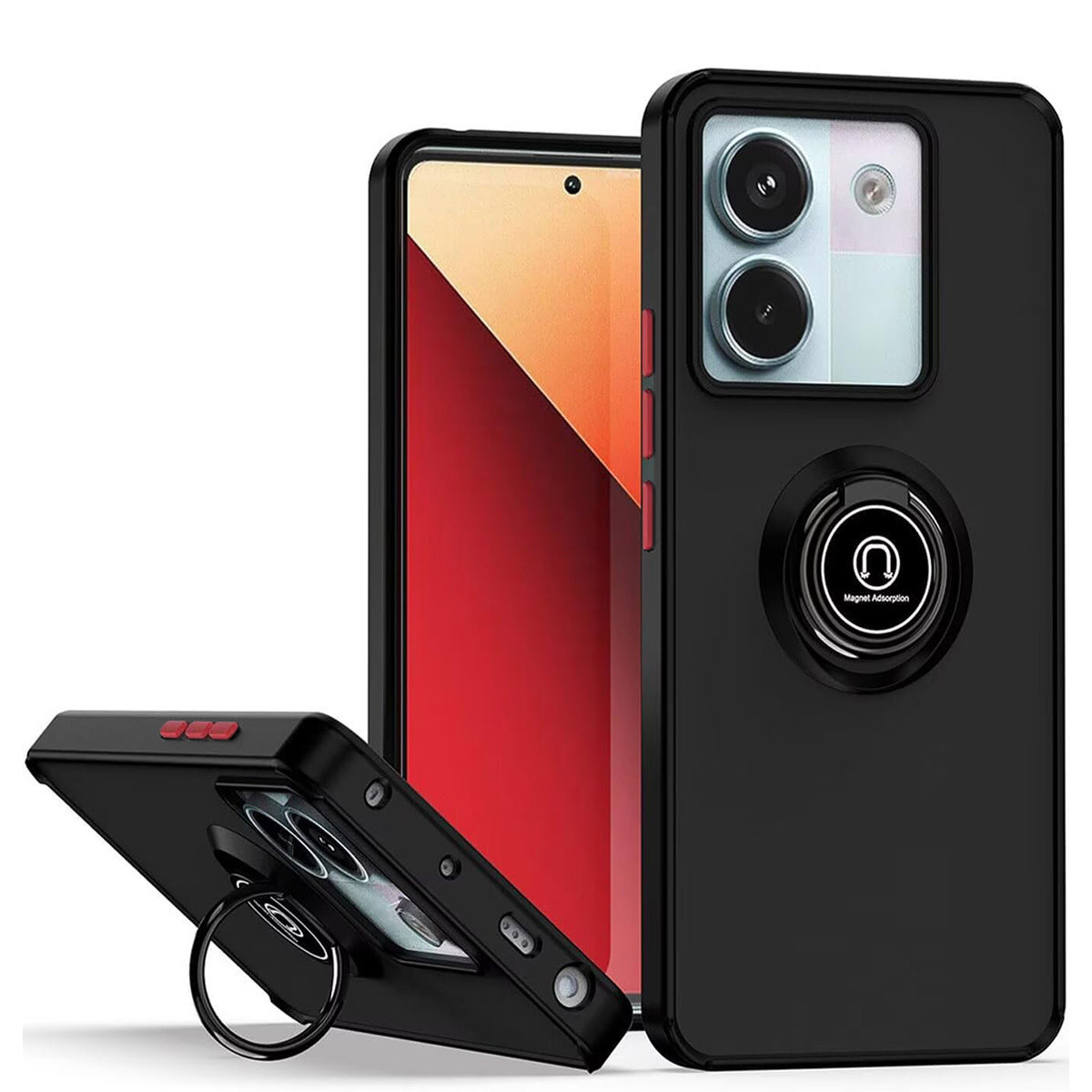 Funda Mate con Borde Negro y Anillo Giratorio 360 para Xiaomi Poco M7 Pro 5G
