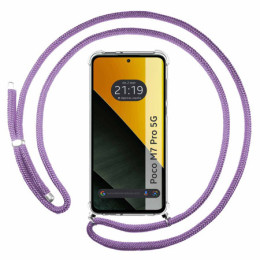 Funda Colgante Transparente para Xiaomi Poco M7 Pro 5G con Cordon Morado