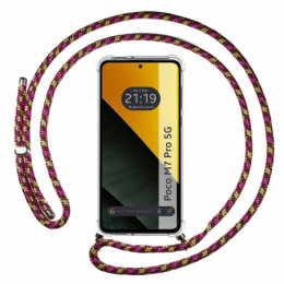 Funda Colgante Transparente para Xiaomi Poco M7 Pro 5G con Cordon Rosa / Dorado