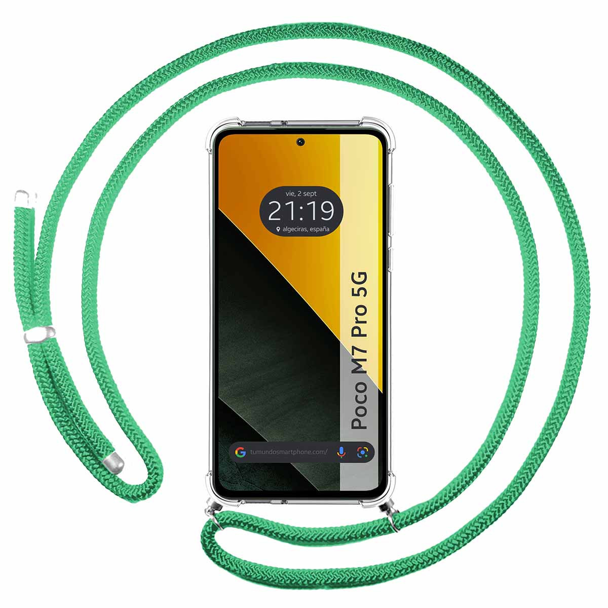 Funda Colgante Transparente para Xiaomi Poco M7 Pro 5G con Cordon Verde Agua