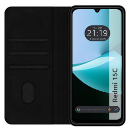 Funda Libro de Polipiel con tarjetero para Xiaomi Redmi 15C 4G / 5G color Negra 2
