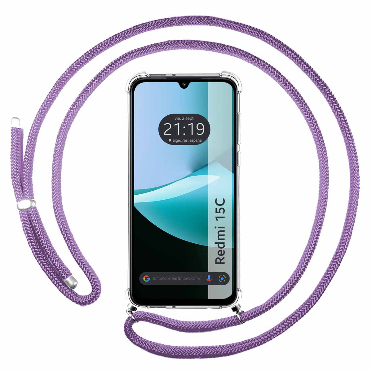 Funda Colgante Transparente para Xiaomi Redmi 15C 4G / 5G con Cordon Morado