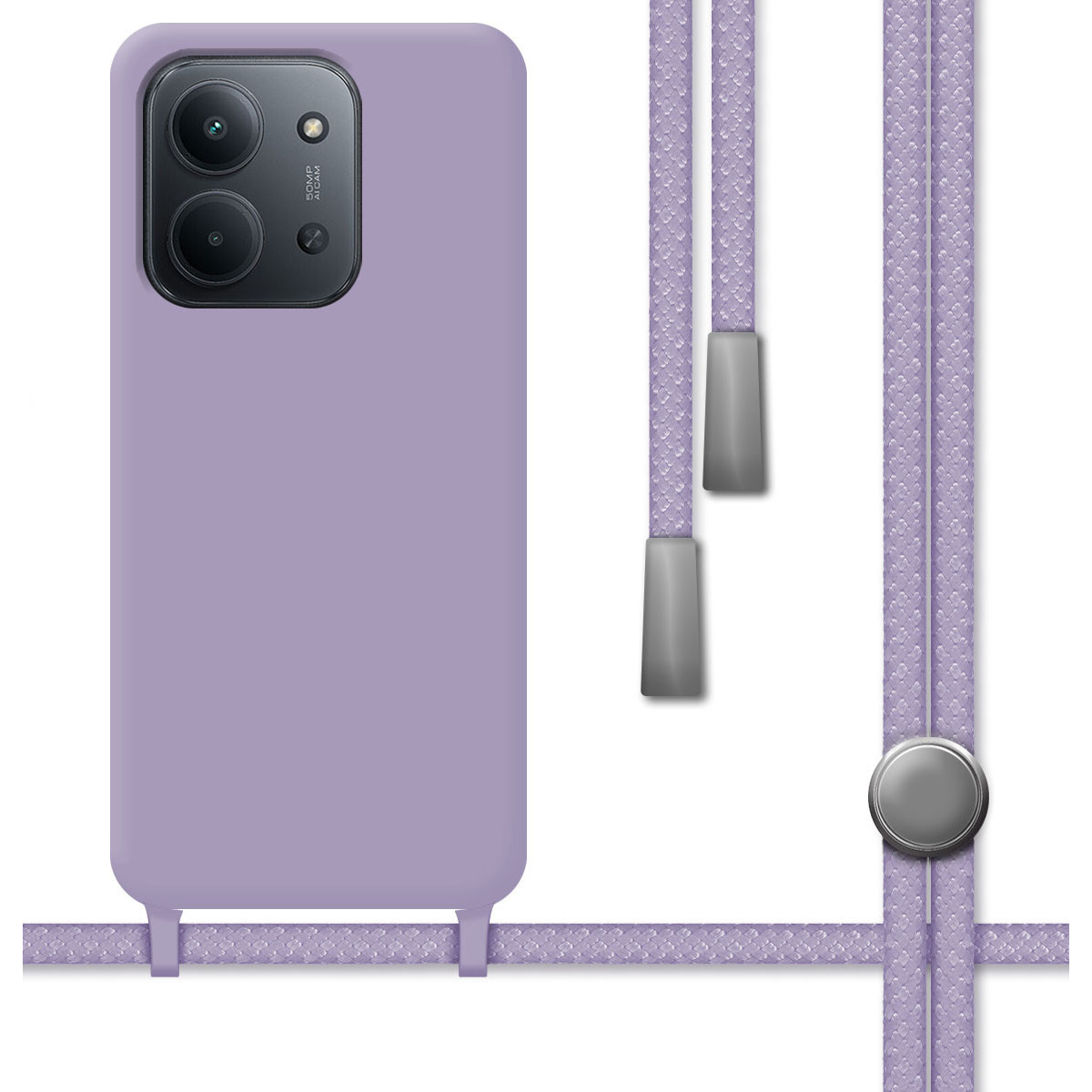 Funda Silicona Líquida con Cordón para Xiaomi Redmi 15C 4G / 5G color Morada