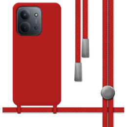 Funda Silicona Líquida con Cordón para Xiaomi Redmi 15C 4G / 5G color Roja