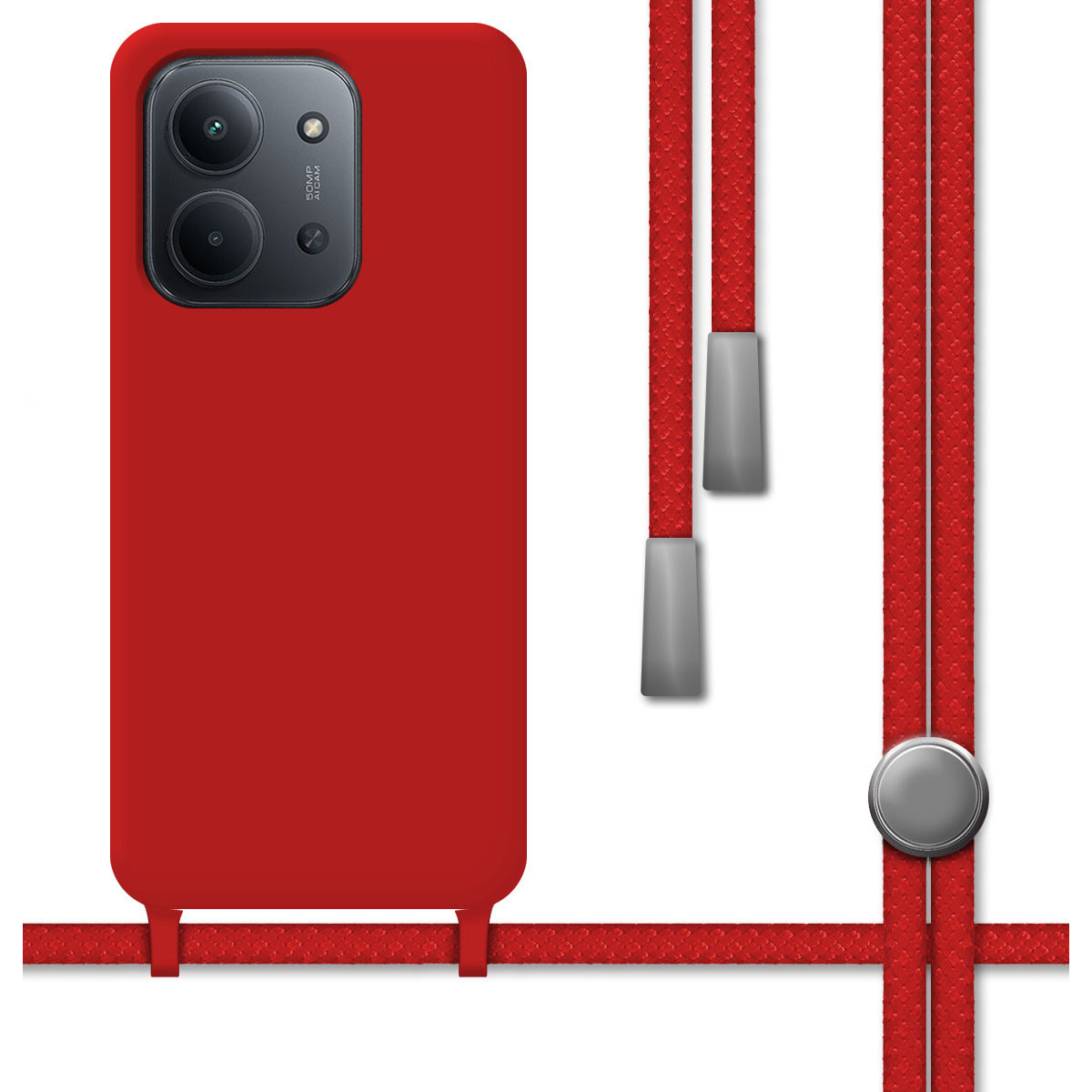 Funda Silicona Líquida con Cordón para Xiaomi Redmi 15C 4G / 5G color Roja