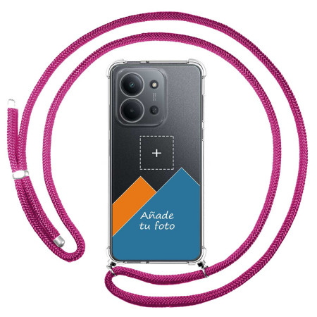 Personaliza tu Funda Colgante Transparente para Xiaomi Poco C85 con Cordon Rosa Fucsia Dibujo Personalizada