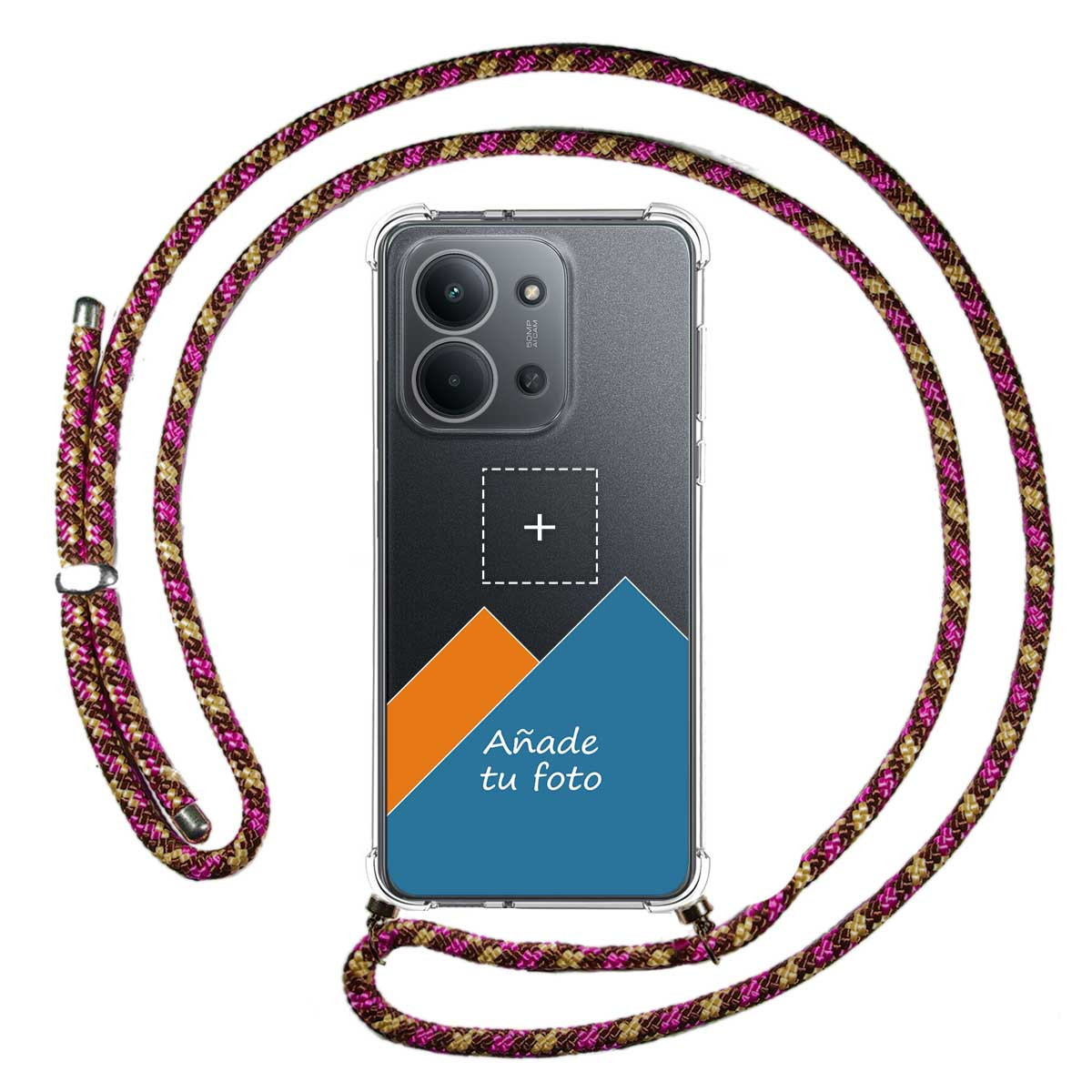 Personaliza tu Funda Colgante Transparente para Xiaomi Poco C85 con Cordon Rosa / Dorado Dibujo Personalizada