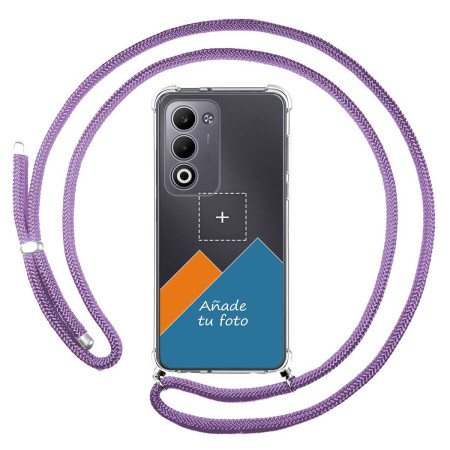 Personaliza tu Funda Colgante Transparente para Oppo A5m / A5 4G / 5G con Cordon Morado Dibujo Personalizada