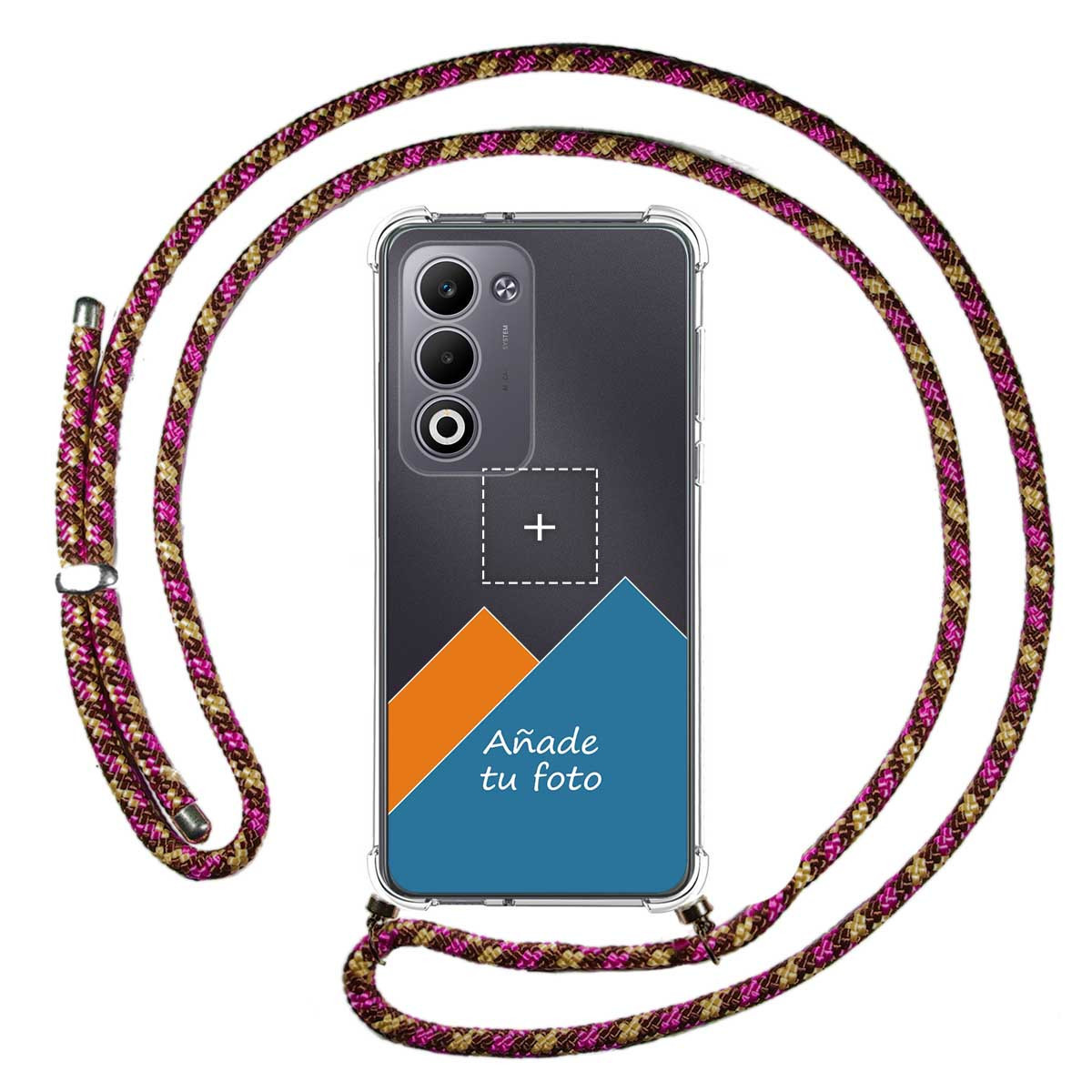 Personaliza tu Funda Colgante Transparente para Oppo A5m / A5 4G / 5G con Cordon Rosa / Dorado Dibujo Personalizada