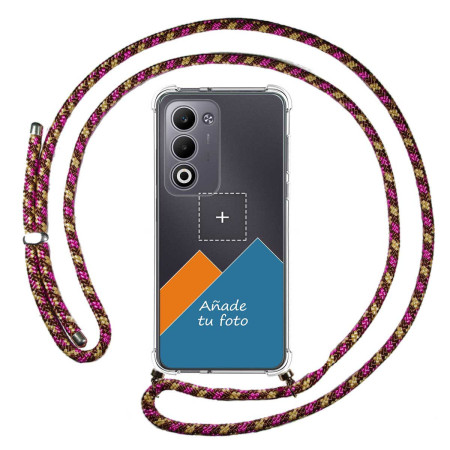 Personaliza tu Funda Colgante Transparente para Oppo A5m / A5 4G / 5G con Cordon Rosa / Dorado Dibujo Personalizada