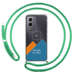Personaliza tu Funda Colgante Transparente para Oppo A5m / A5 4G / 5G con Cordon Verde Agua Dibujo Personalizada