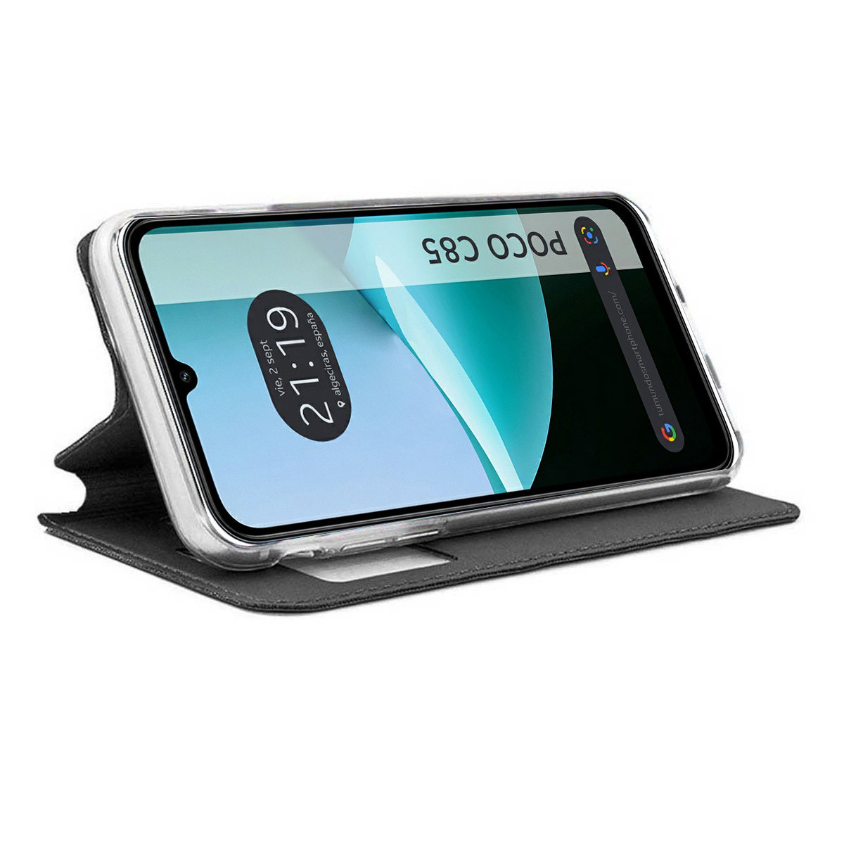 Funda Libro Soporte con Ventana para Xiaomi Poco C85 color Negra