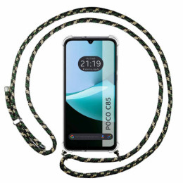 Funda Colgante Transparente para Xiaomi Poco C85 con Cordon Verde / Dorado