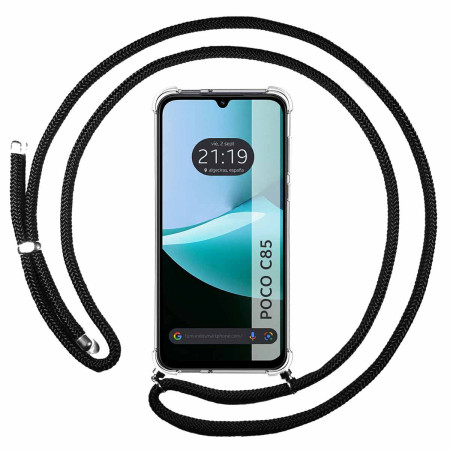 Funda Colgante Transparente para Xiaomi Poco C85 con Cordon Negro
