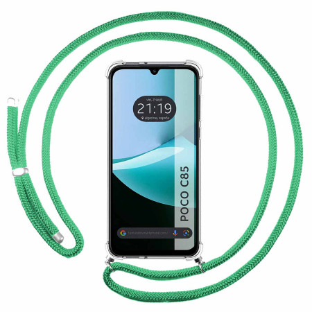Funda Colgante Transparente para Xiaomi Poco C85 con Cordon Verde Agua