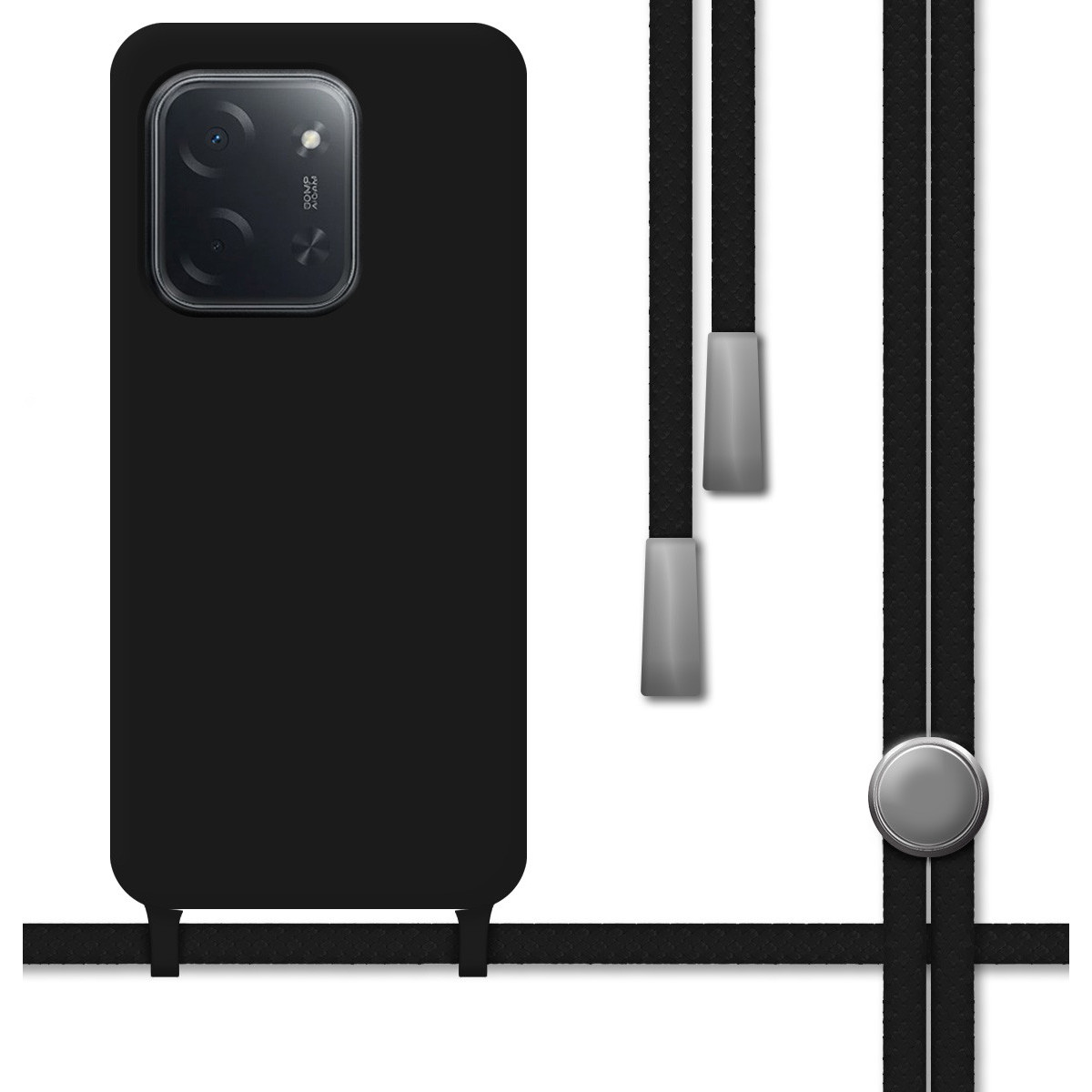 Funda Silicona Líquida con Cordón para Xiaomi Poco C85 color Negra