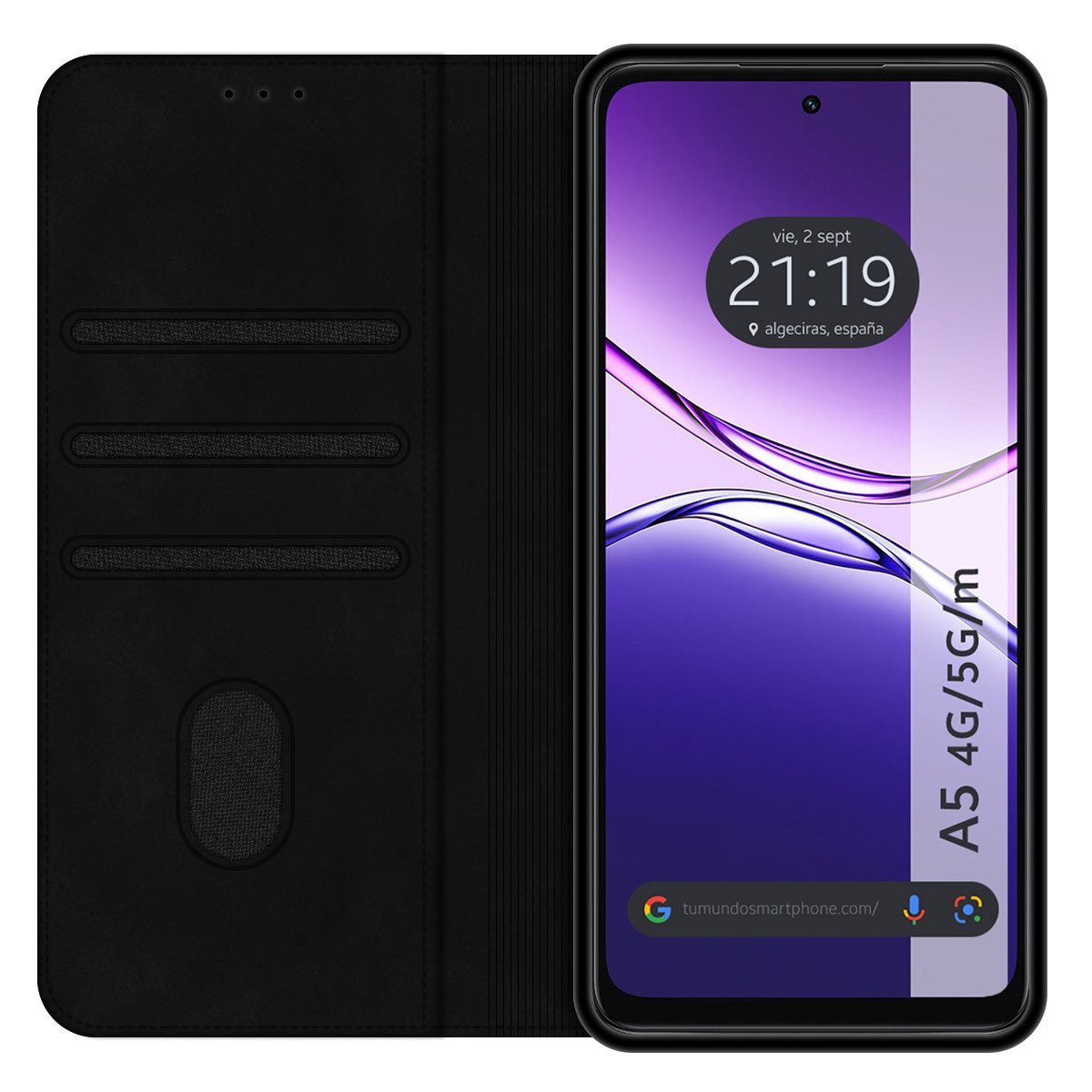 Funda Libro de Polipiel con tarjetero para Oppo A5m / A5 4G / 5G color Negra