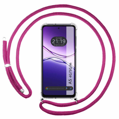 Funda Colgante Transparente para Oppo A5m / A5 4G / 5G con Cordon Rosa Fucsia