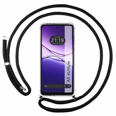Funda Colgante Transparente para Oppo A5m / A5 4G / 5G con Cordon Negro
