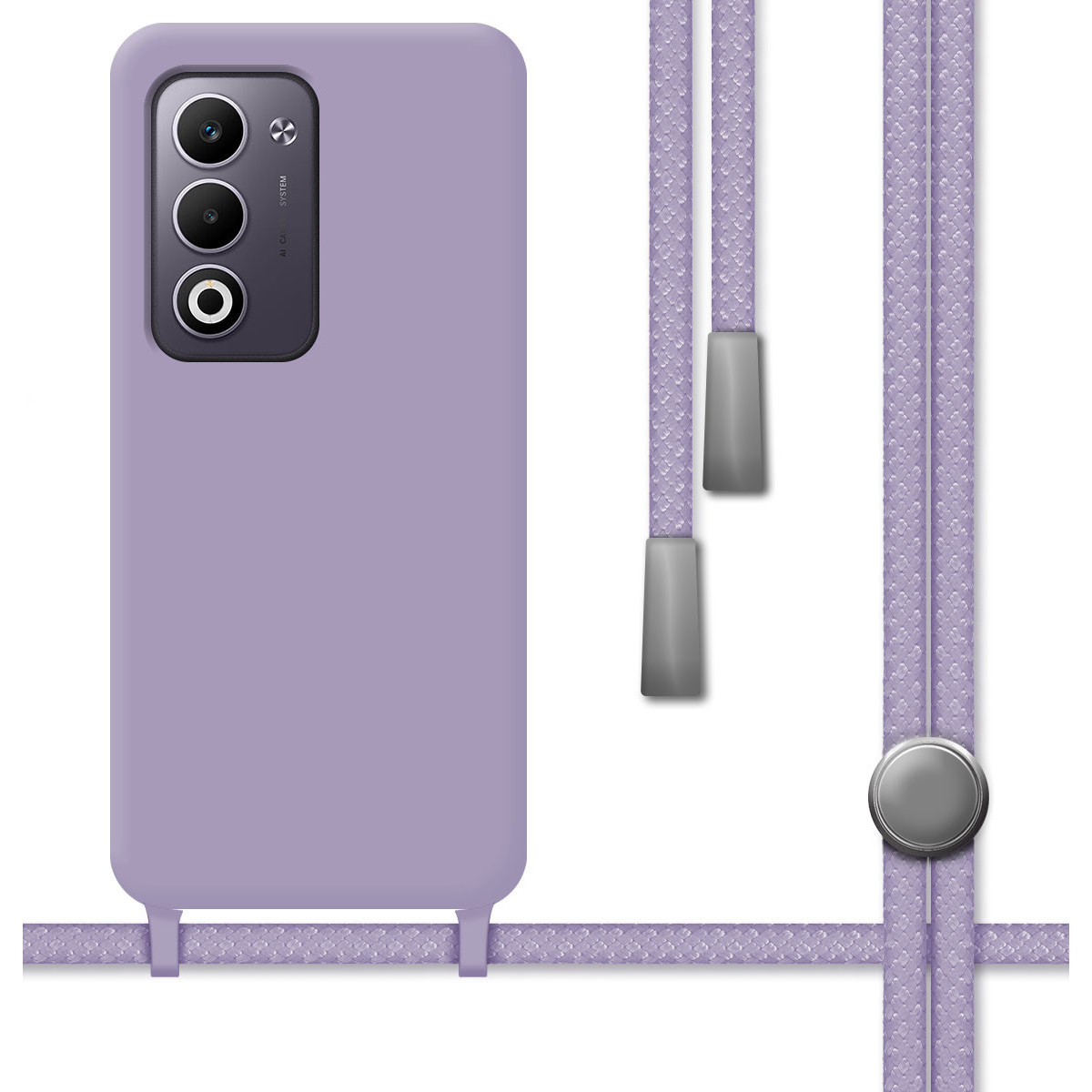 Funda Silicona Líquida con Cordón para Oppo A5m / A5 4G / 5G color Morada