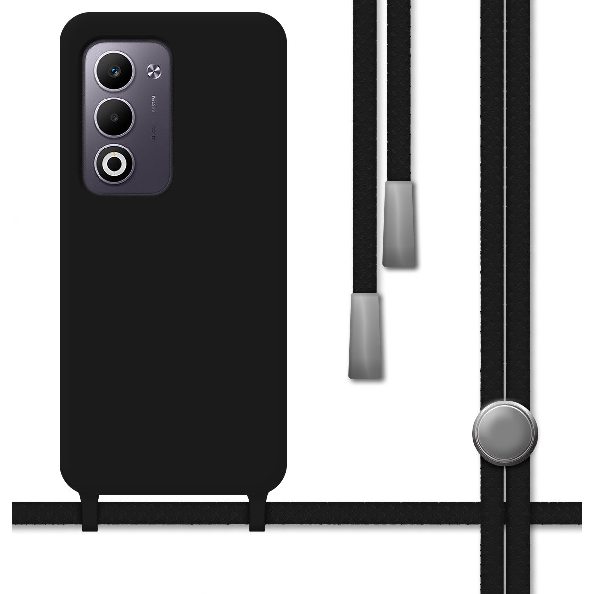 Funda Silicona Líquida con Cordón para Oppo A5m / A5 4G / 5G color Negra
