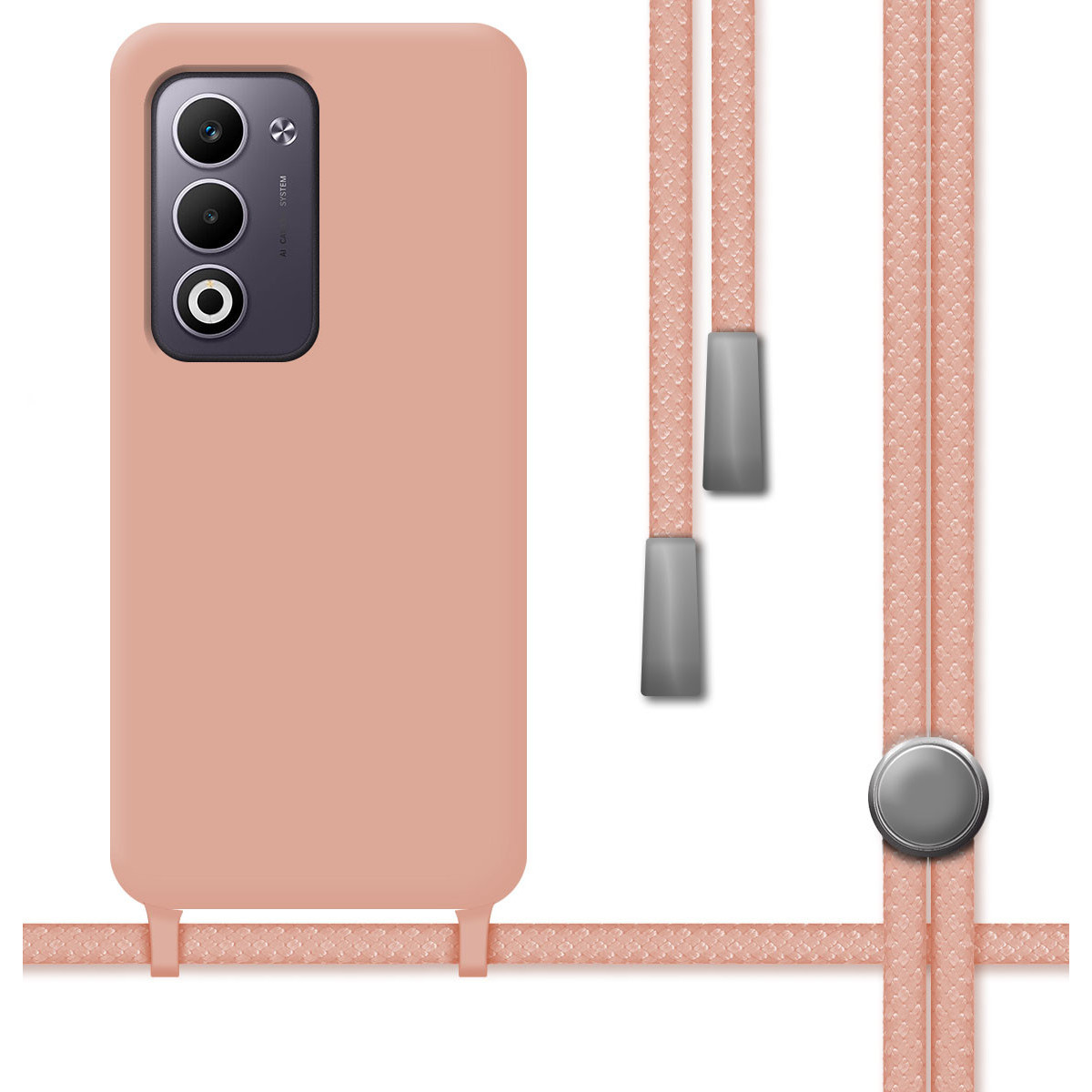 Funda Silicona Líquida con Cordón para Oppo A5m / A5 4G / 5G color Rosa