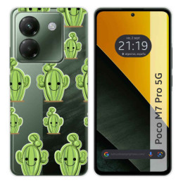 Funda Silicona Transparente para Xiaomi Poco M7 Pro 5G diseño Cactus Dibujos