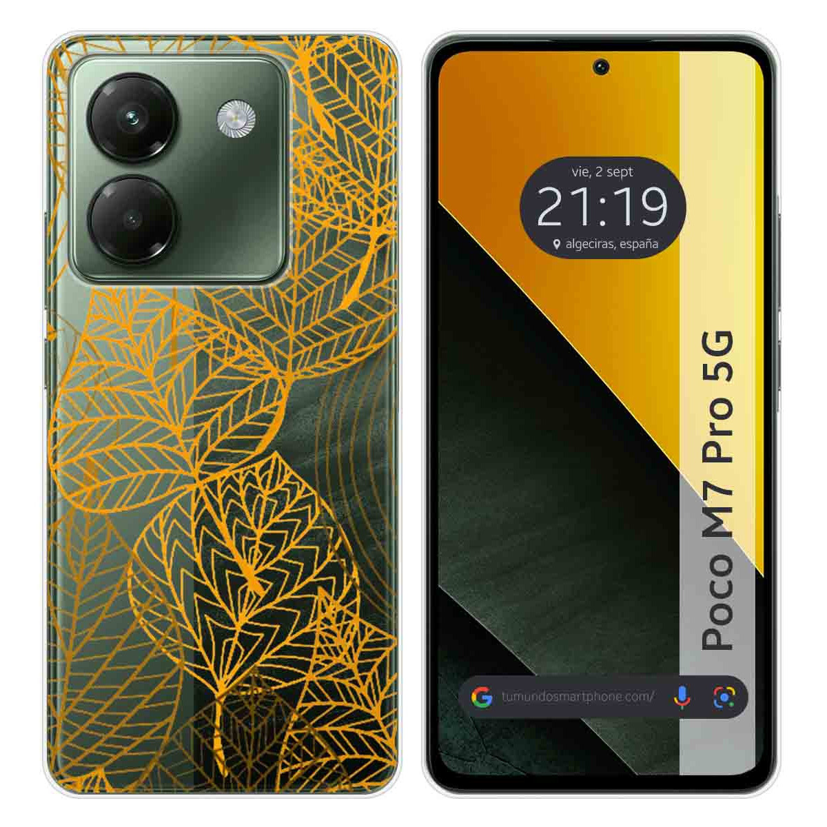 Funda Silicona Transparente para Xiaomi Poco M7 Pro 5G diseño Hojas Dibujos