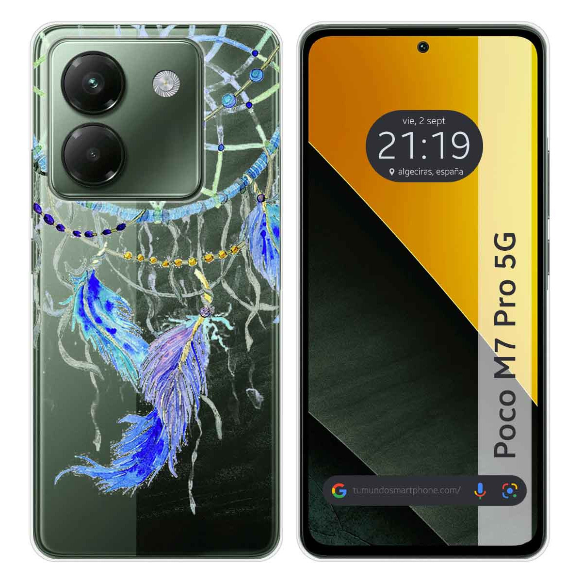 Funda Silicona Transparente para Xiaomi Poco M7 Pro 5G diseño Plumas Dibujos