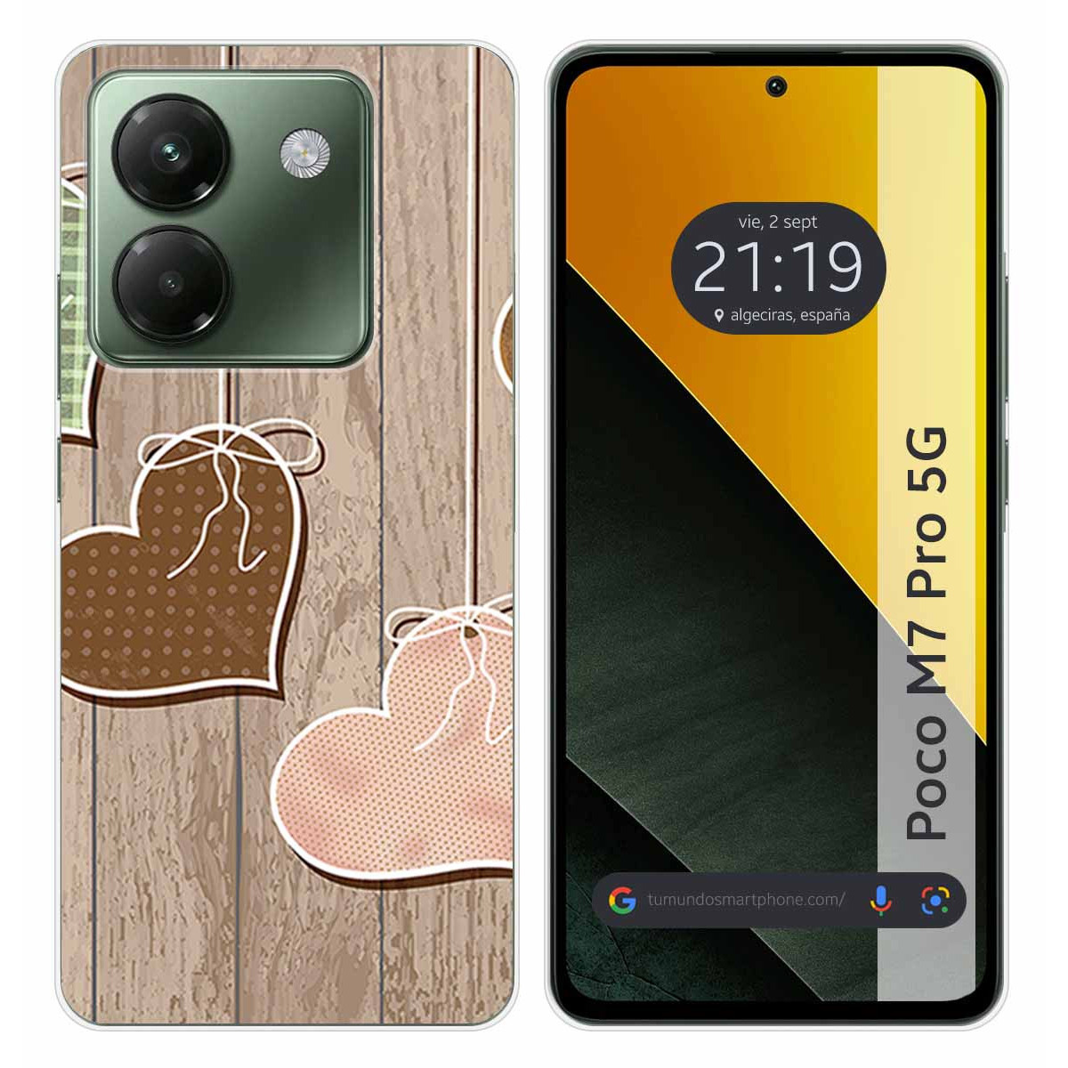 Funda Silicona para Xiaomi Poco M7 Pro 5G diseño Corazones Madera Dibujos