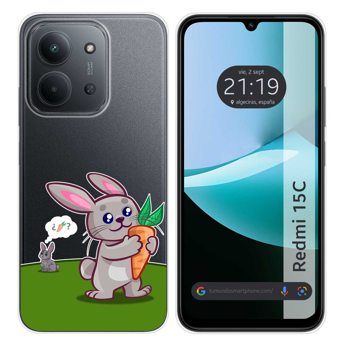 Funda Silicona Transparente para Xiaomi Redmi 15C 4G / 5G diseño Conejo Dibujos