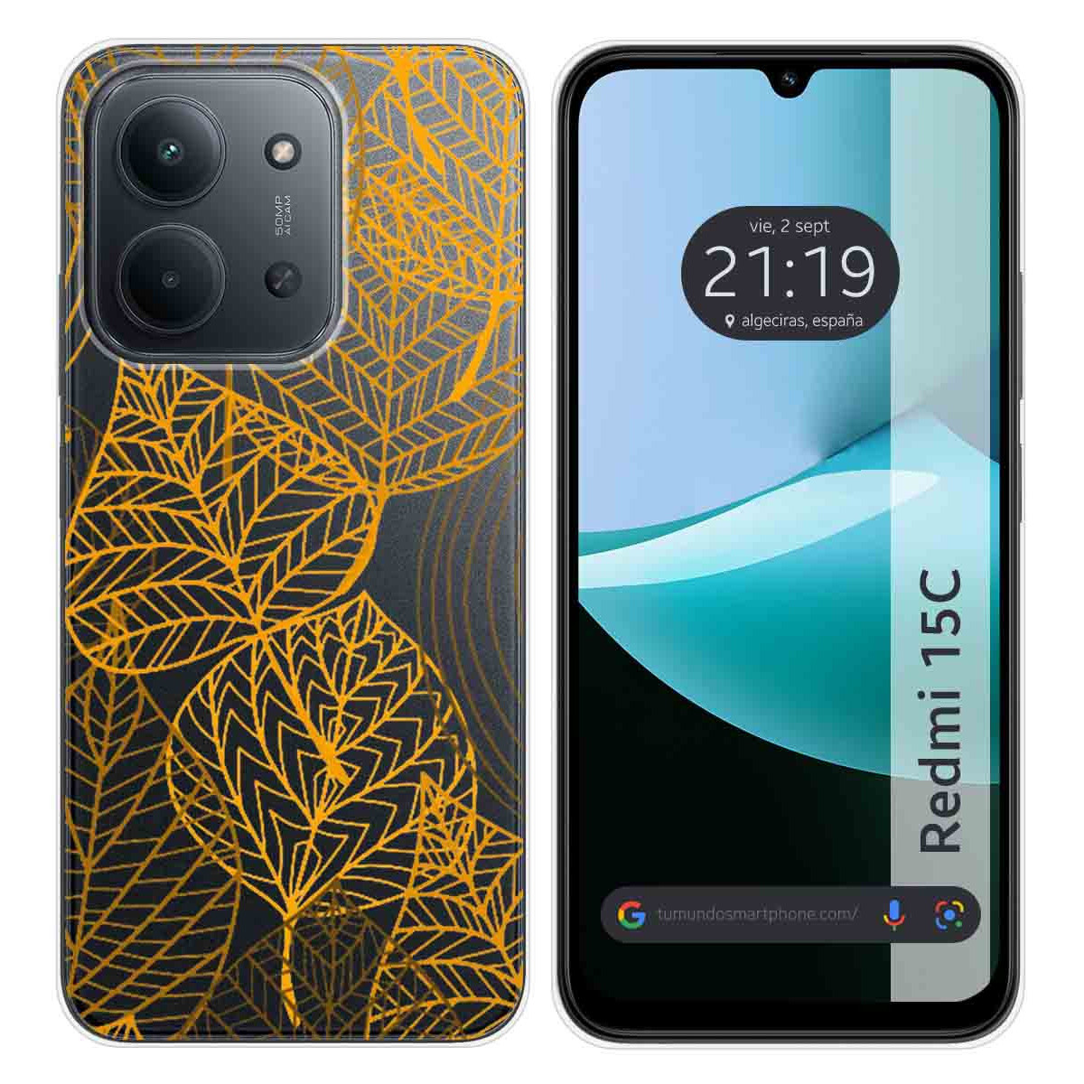 Funda Silicona Transparente para Xiaomi Redmi 15C 4G / 5G diseño Hojas Dibujos