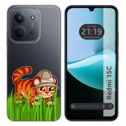 Funda Silicona Transparente para Xiaomi Redmi 15C 4G / 5G diseño Tigre Dibujos
