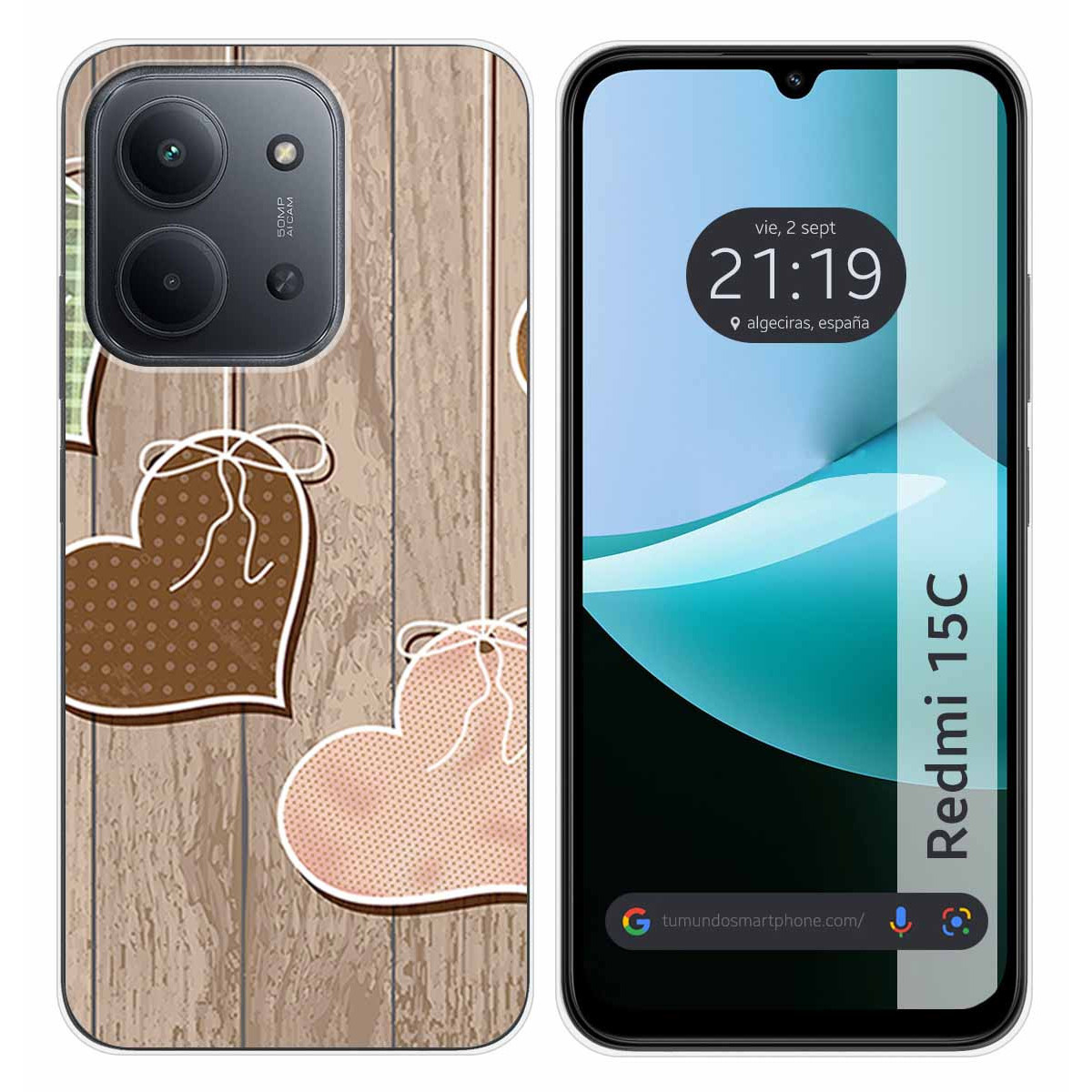 Funda Silicona para Xiaomi Redmi 15C 4G / 5G diseño Corazones Madera Dibujos