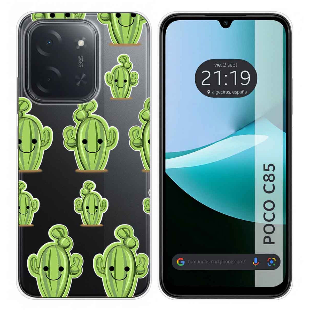 Funda Silicona Transparente para Xiaomi Poco C85 diseño Cactus Dibujos