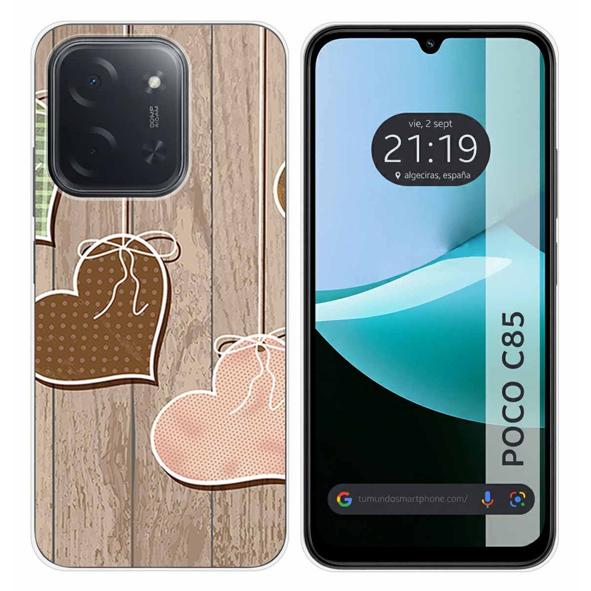 Funda Silicona para Xiaomi Poco C85 diseño Corazones Madera Dibujos