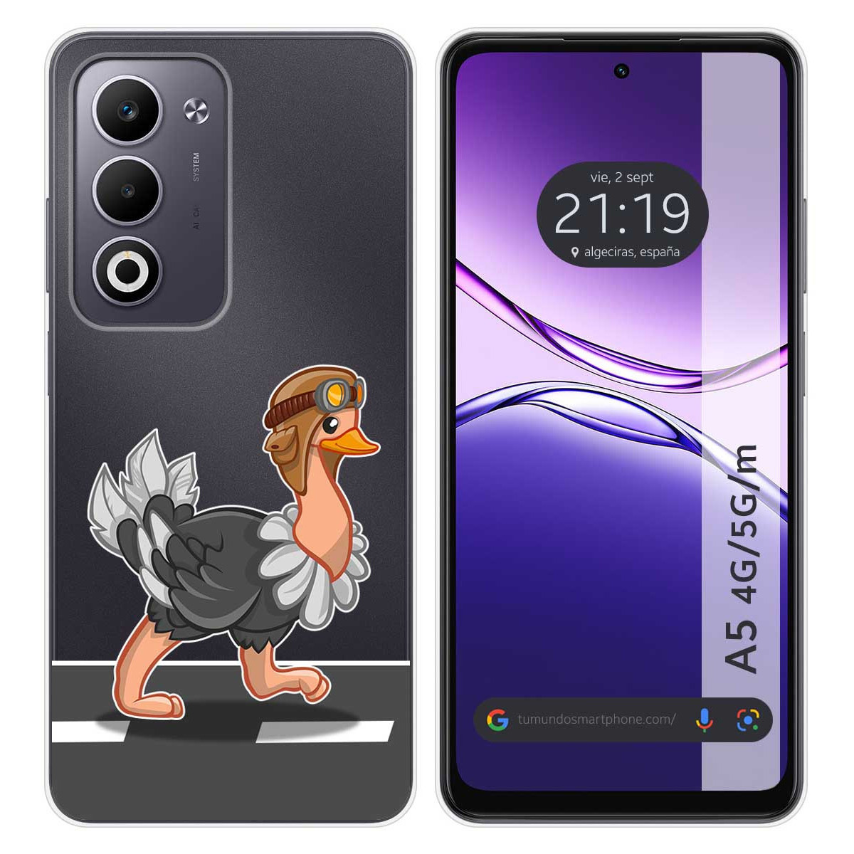 Funda Silicona Transparente para Oppo A5m / A5 4G / 5G diseño Avestruz Dibujos
