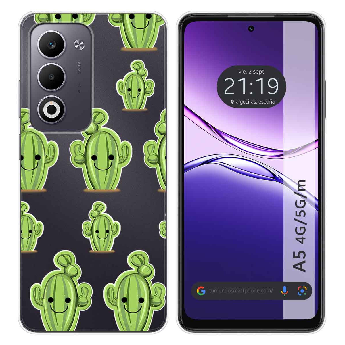Funda Silicona Transparente para Oppo A5m / A5 4G / 5G diseño Cactus Dibujos