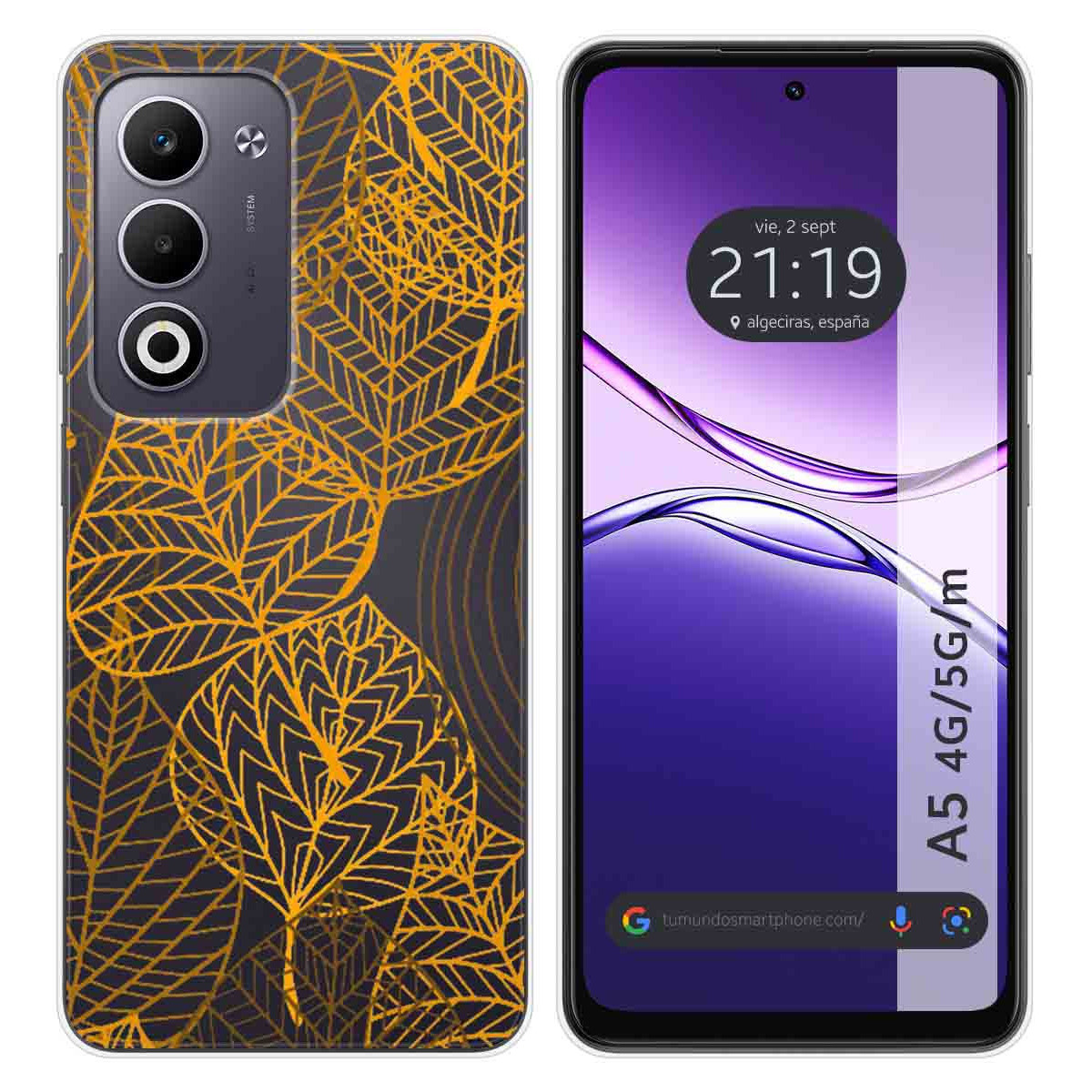 Funda Silicona Transparente para Oppo A5m / A5 4G / 5G diseño Hojas Dibujos