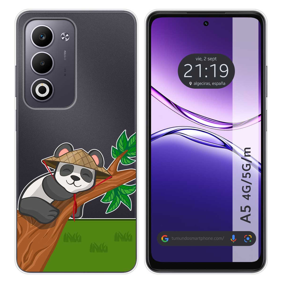 Funda Silicona Transparente para Oppo A5m / A5 4G / 5G diseño Panda Dibujos