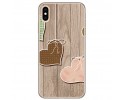 Funda Gel Tpu para Iphone XS Max Diseño Corazones Madera Dibujos