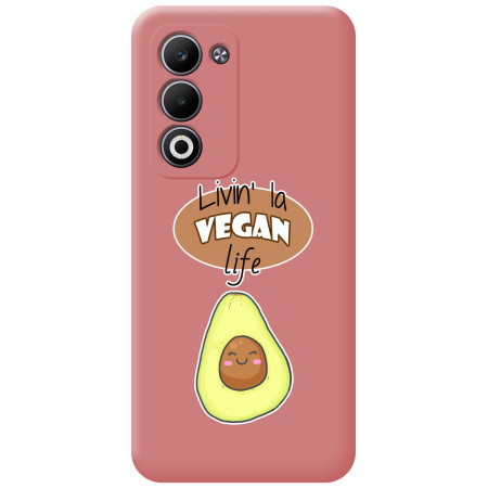 Funda Silicona Líquida Rosa para Oppo A5m / A5 4G / 5G diseño Vegan Life Dibujos