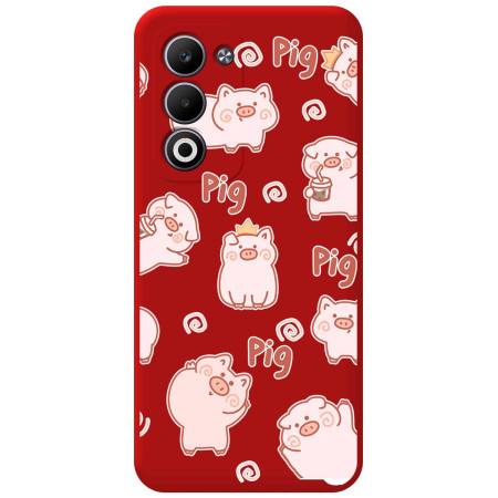 Funda Silicona Líquida Roja para Oppo A5m / A5 4G / 5G diseño Cerdos Dibujos